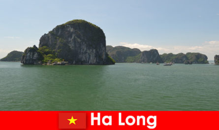 Passeios de barco para turistas aos gigantes do rock em Ha Long, Vietnã